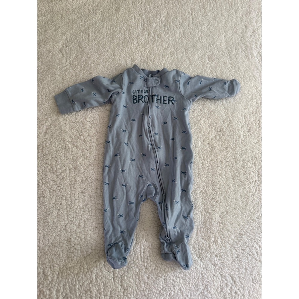 Carters Child of Mine Little Brother Airplane Footed Sleeper Blue 3-6M